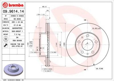 Brembo 09.9614.14 тормозной диск на PEUGEOT BOXER автобус (230P)