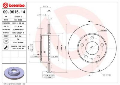Brembo 09.9615.14 тормозной диск на PEUGEOT BOXER автобус (230P)