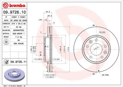 BREMBO Диск торм пер вент CARNIVAL 00-03 (K55B33251, 09.9726.10)