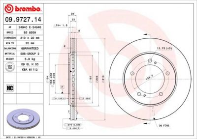 BREMBO Диск тормозной SUZUKI GRAND VITARA 2.0-2.7 98-05 передний (5521165D01, 09.9727.14)