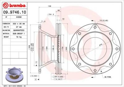Brembo 09.9746.10 тормозной диск на VOLVO FL 6