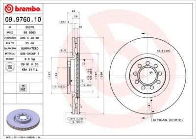 BREMBO Диск тормозной вент. передний IVECO DAILY III Flatbed (2996121, 09.9760.10)