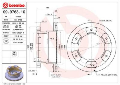 Brembo 09.9763.10 тормозной диск на IVECO DAILY V c бортовой платформой/ходовая часть