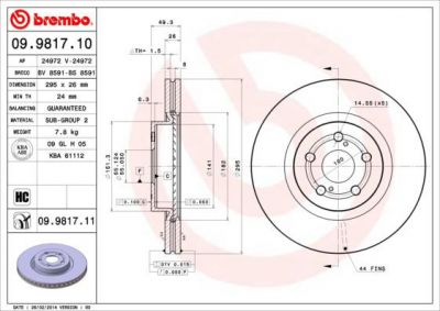Brembo 09.9817.11 тормозной диск на TOYOTA AVENSIS (T25_)
