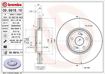 Brembo 09.9818.11 тормозной диск на RENAULT ESPACE IV (JK0/1_)