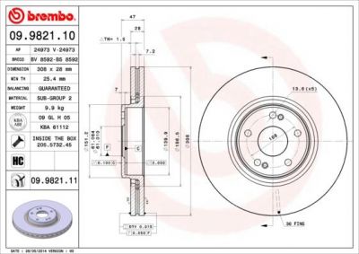 Brembo 09.9821.11 тормозной диск на RENAULT LAGUNA II (BG0/1_)