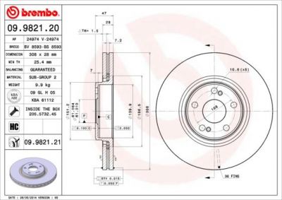 Brembo 09.9821.21 тормозной диск на RENAULT ESPACE IV (JK0/1_)