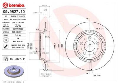 Brembo 09.9827.10 тормозной диск на VOLVO XC90 I