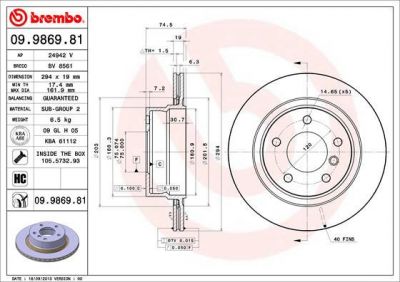 Brembo 09.9869.81 тормозной диск на Z4 (E85)