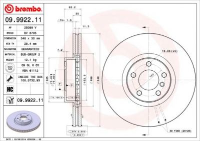 BREMBO Диск тормозной X5 (II) (E70) 3.0si (2.07-8.08) F (34116793244, 09.9922.11)