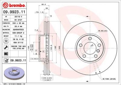 BREMBO Диск тормозной X5 (II) (E70) 3.0si (2.07-8.08) F (34116771985, 09.9923.11)