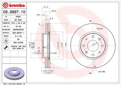 BREMBO Диск торм пер CERATO 04-> (517122F100, 09.9997.10)