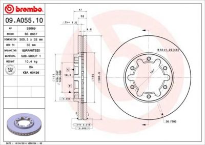 BREMBO Диск тормозной NISSAN PATROL 2.8D-3.0D 97-10 передний (40206-VB000, 09.A055.10)