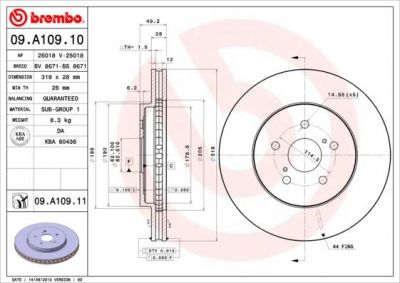 BREMBO Диск тормозной перед Lexus RX300 400 03- (4351248081, 09.A109.10)