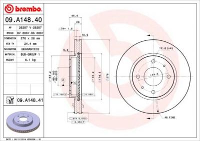 BREMBO Диск тормозной Mitsubishi GALANT VI (EA_) 2.0 (EA2A) (09.A148.40)