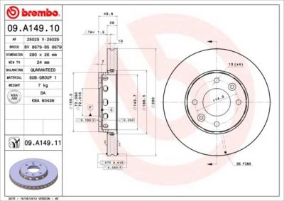 BREMBO Диск тормозной KIA CARENS 1.6-2.0 02-06 передний вент. (OK2FA33251, 09.A149.10)