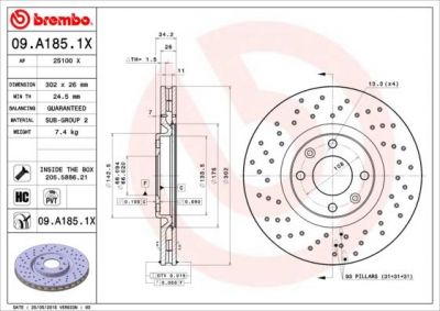 Brembo 09.A185.1X тормозной диск на PEUGEOT 5008