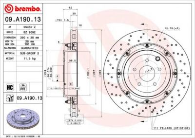 BREMBO Торм.диск зад.[380x30] 5 отв. (09.A190.13)