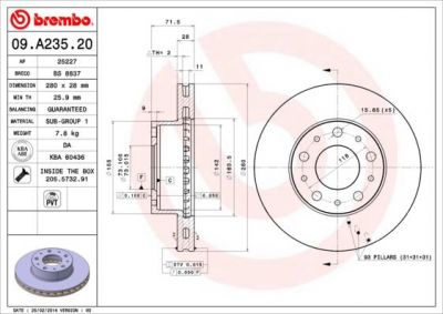 BREMBO Диск тормозной вент. передний PEUGEOT BOXER Flatbed (51740246, 09.A235.20)