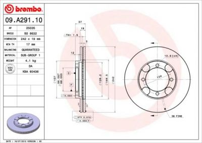 BREMBO Диск тормозной вент. передний HYUNDAI LANTRA II Wagon (J-2) (02/96-) F (5171228000, 09.A291.10)