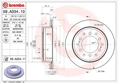 Brembo 09.A334.10 тормозной диск на TOYOTA LAND CRUISER 90 (_J9_)