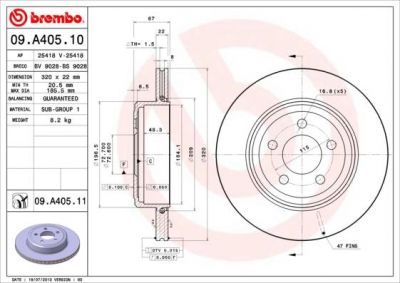 Brembo 09.A405.11 тормозной диск на CHRYSLER 300 C Touring (LX)