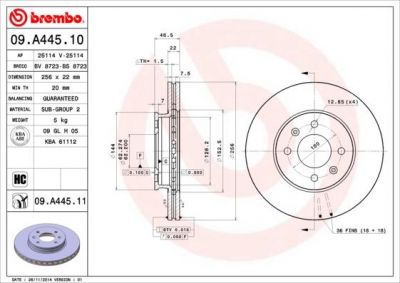 Brembo 09.A445.11 тормозной диск на HYUNDAI ACCENT III седан (MC)