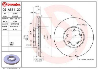 BREMBO Диск тормозной Ford TRANSIT c бортовой платформой/ходовая часть 2.2 TDCi [RWD] (09.A531.20)