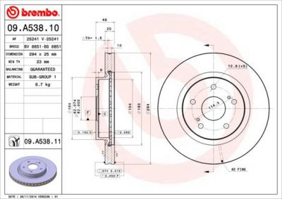 Brembo 09.A538.11 тормозной диск на SUZUKI GRAND VITARA II (JT)