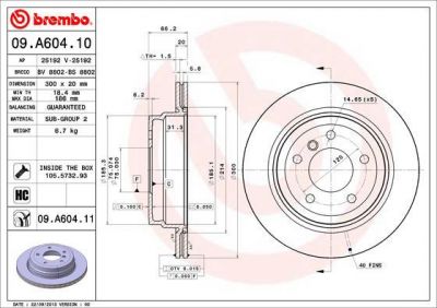 Brembo 09.A604.10 тормозной диск на 3 (E90)