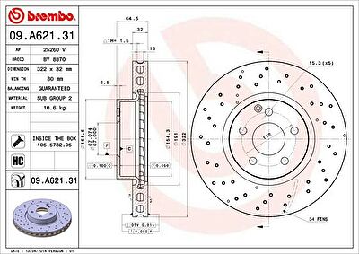 BREMBO Диск тормозной Mercedes Benz C-CLASS (W204) C 250 CDI 4-matic (204.082) (09.A621.31)