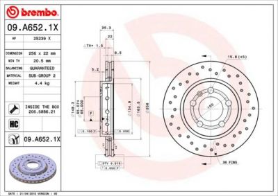 Brembo 09.A652.1X тормозной диск на VW GOLF IV (1J1)