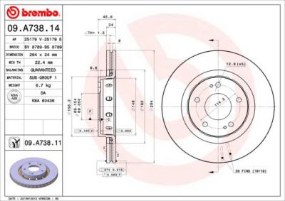 BREMBO Диск тормозной передний MITSUBISHI OUTLANDER II крашенные (вместо 09.A738.14) (MR205215, 09.A738.11)