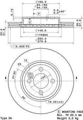 BREMBO Передний торможной диск MINI (R56) Mini Clubman (R55) Mini Cabriolet (R57) (34116774985, 09.A761.10)