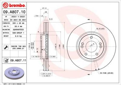 BREMBO Диск тормозной Kia SPORTAGE (JE_) 2.0 CRDi (09.A807.10)