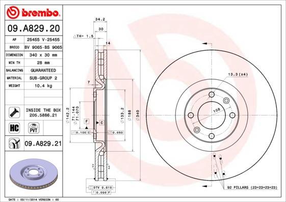 BREMBO 09.A829.20 диск тормозной передний! Peugeot 308 1.6GTi 10> (09.A829.20)