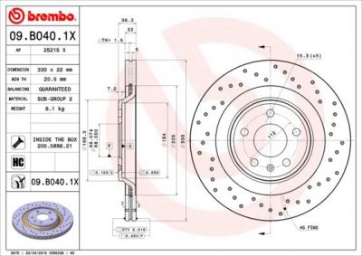 Brembo 09.B040.1X тормозной диск на AUDI Q5 (8R)