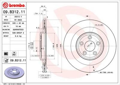 BREMBO 09.B312.11 диск тормозной задний! Jaguar XJ 8 3.2/4.0 97> (09.B312.11)