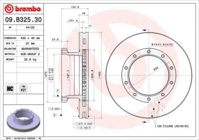 Brembo 09.B325.30 тормозной диск на MERCEDES-BENZ AXOR 2