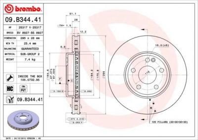 Brembo 09.B344.41 Диск тормозной MERCEDES A(W176) 12-/B(W246) 11- передний D=295мм