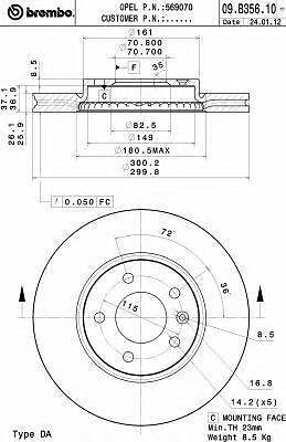 BREMBO 09.B356.10 диск тормозной передний!Opel Astra/Zafira 1.3-1.8/1.7CDTi-2.0CDTi 09> (09.B356.10)