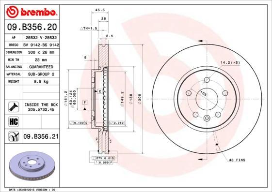 Brembo 09.B356.21 тормозной диск на OPEL MOKKA