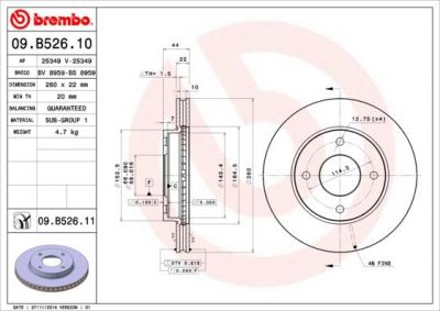 Brembo 09.B526.10 тормозной диск на NISSAN TIIDA Наклонная задняя часть (C11X)