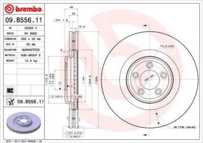 Brembo 09.B556.11 тормозной диск на JAGUAR F-TYPE кабрио (QQ6_)