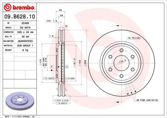 BREMBO Диск тормозной 09.B628.10 (09.B628.10)