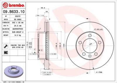 BREMBO 09.B633.10 диск тормозной передний! Renault Master, Opel Movano 2.3DCi 10> (09.B633.10)