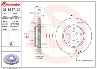 Brembo 09.B647.20 тормозной диск на DODGE CALIBER