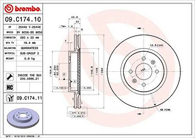 Brembo 09.C174.10 тормозной диск на KIA RIO III седан (UB)