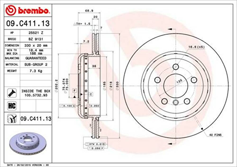 BREMBO Диск торм. Re 5(F10/11) 10- (09C41113)