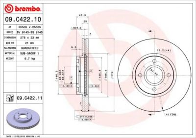 Brembo 09.C422.11 тормозной диск на FORD B-MAX (JK)